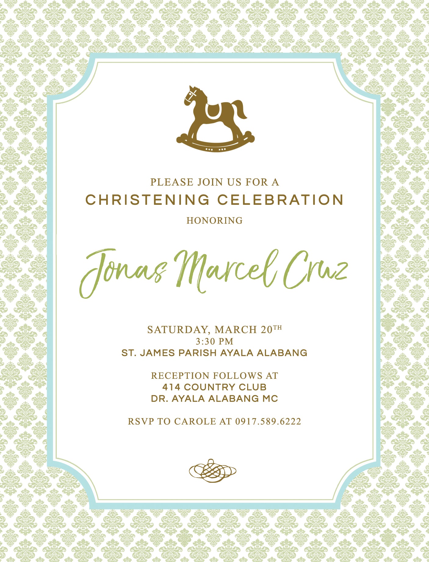 Marcel Christening Invitation