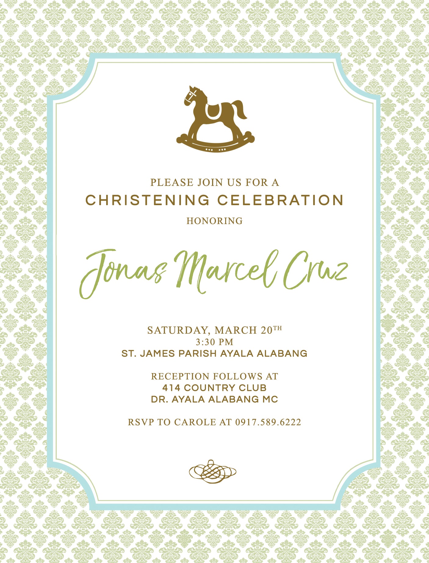 Marcel Christening Invitation