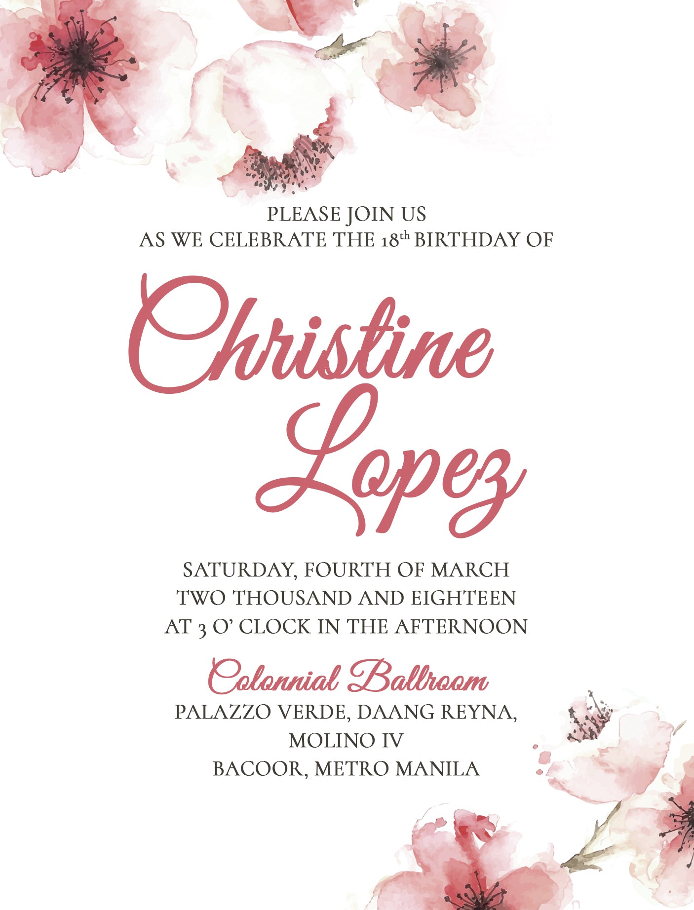 Christine Debut Invitation