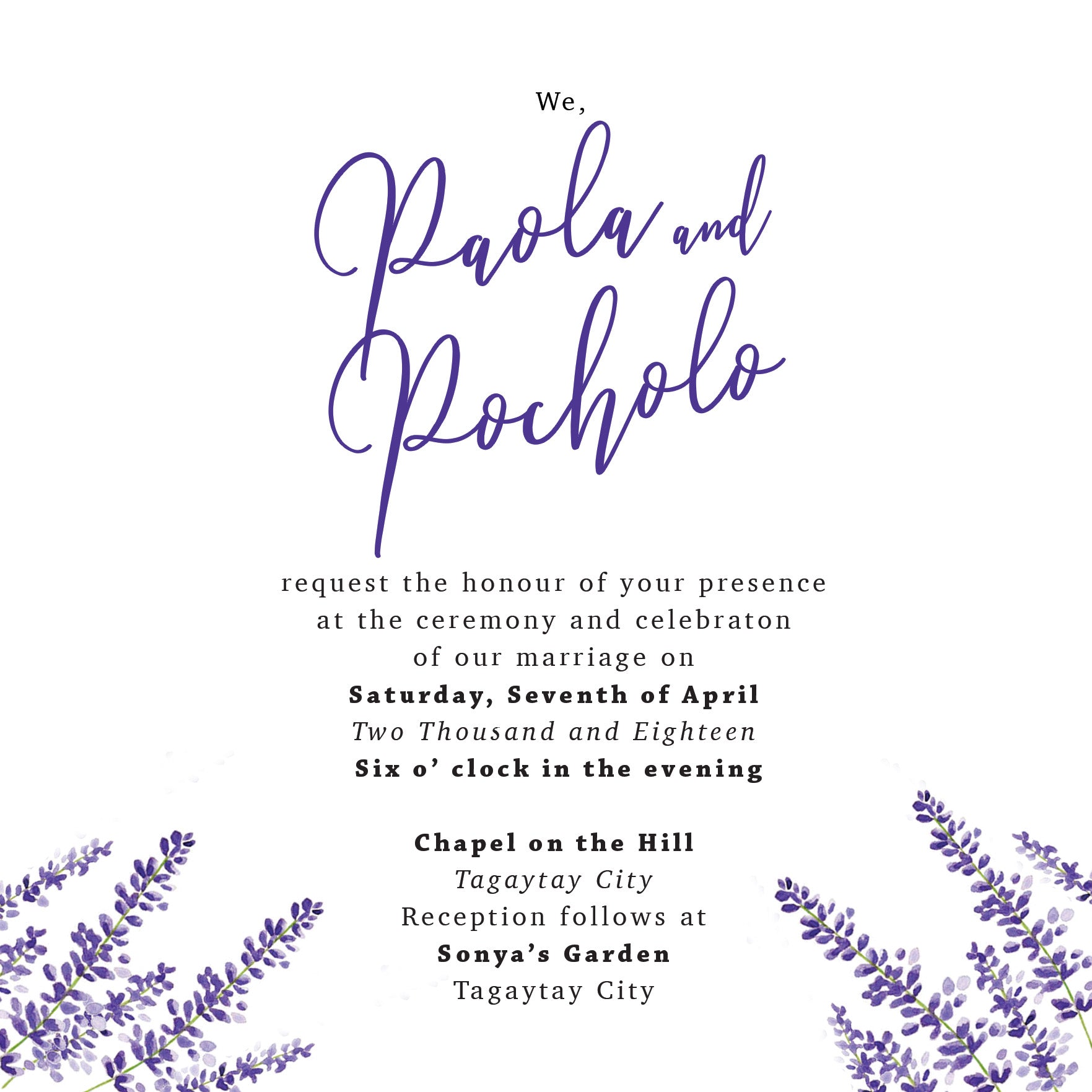 Lavender Wedding Invitation