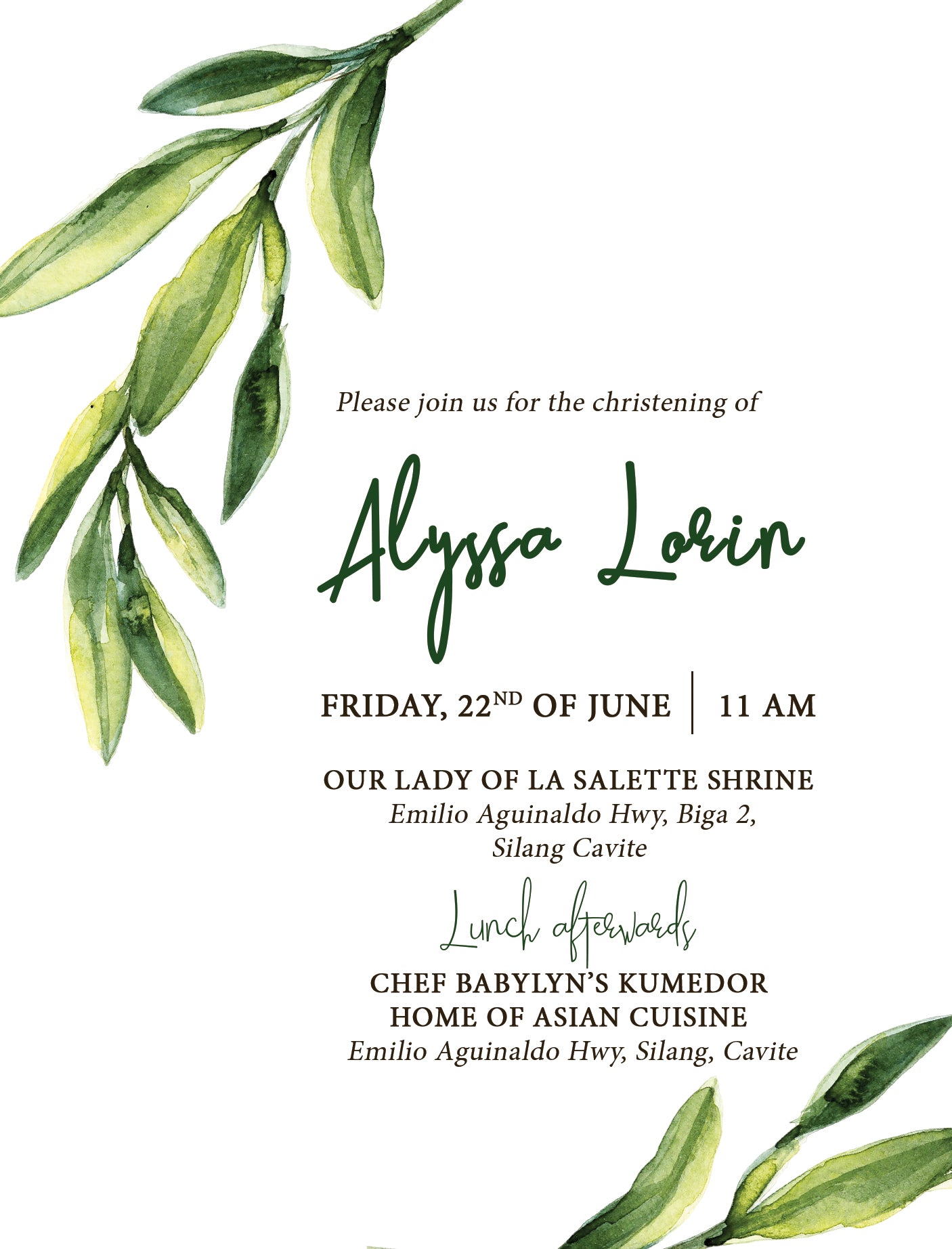 Lorin Christening Invitation