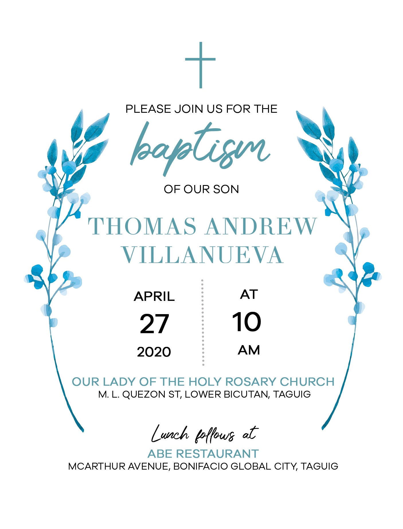 Thomas Christening Invitation
