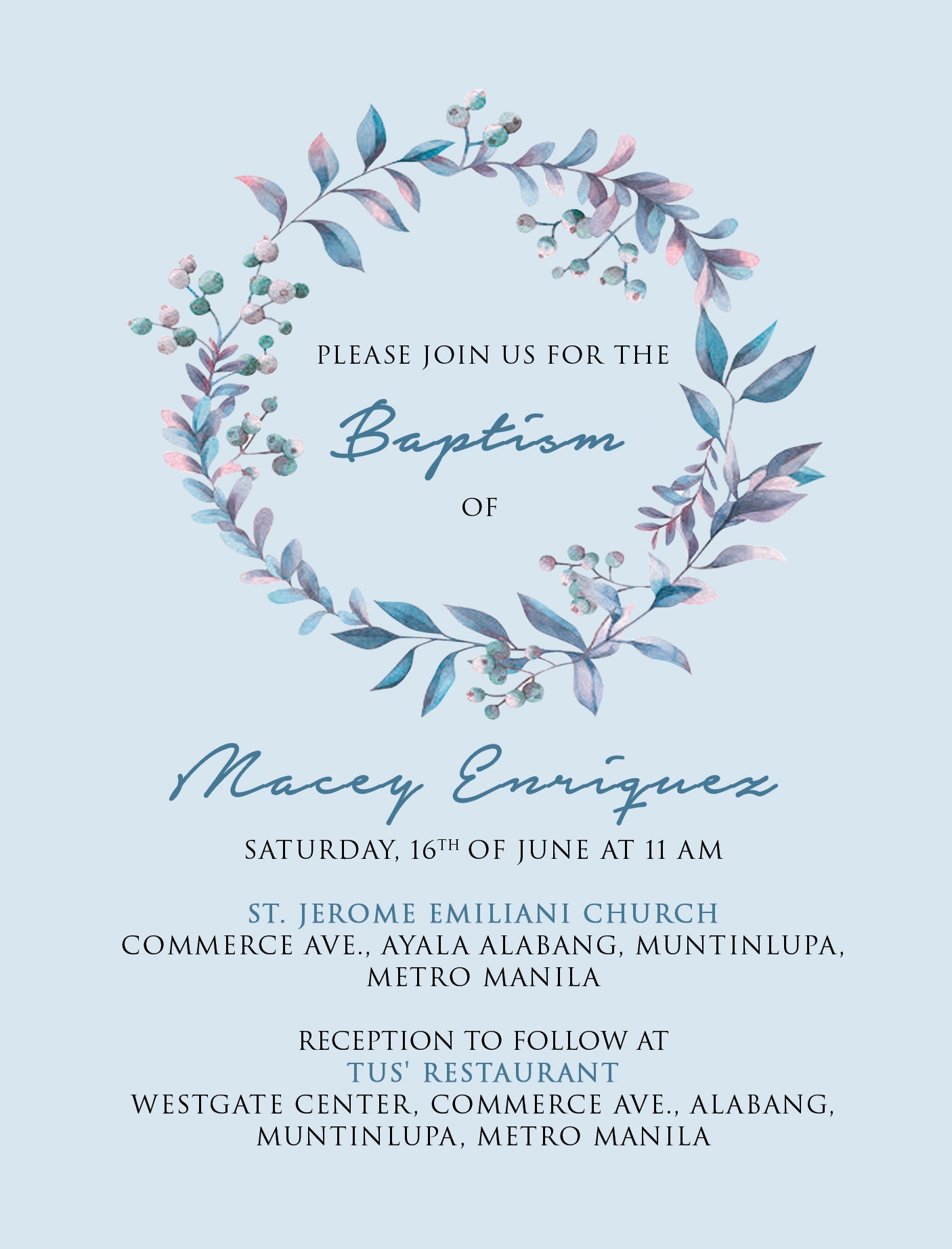 Macey Christening Invitation