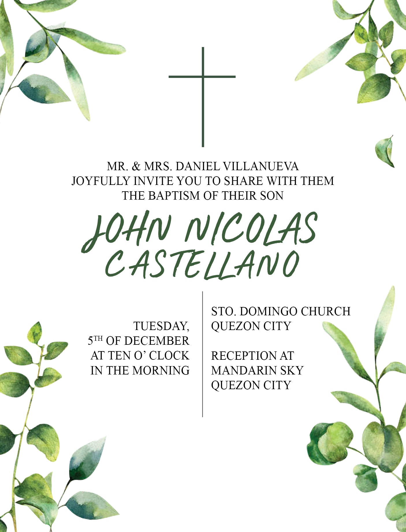 Nicolas Christening Invitation