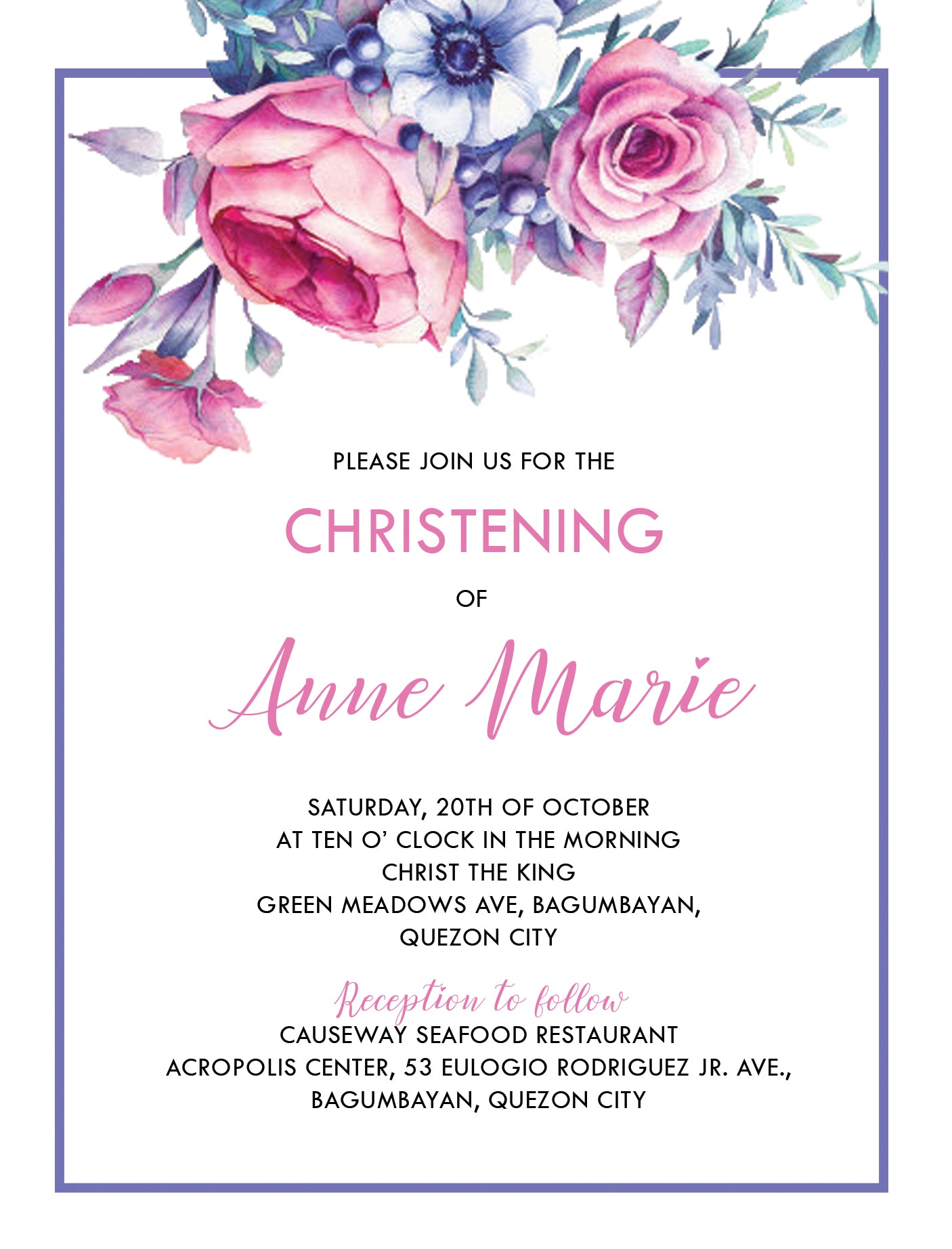 Anna Marie Christening Invitation
