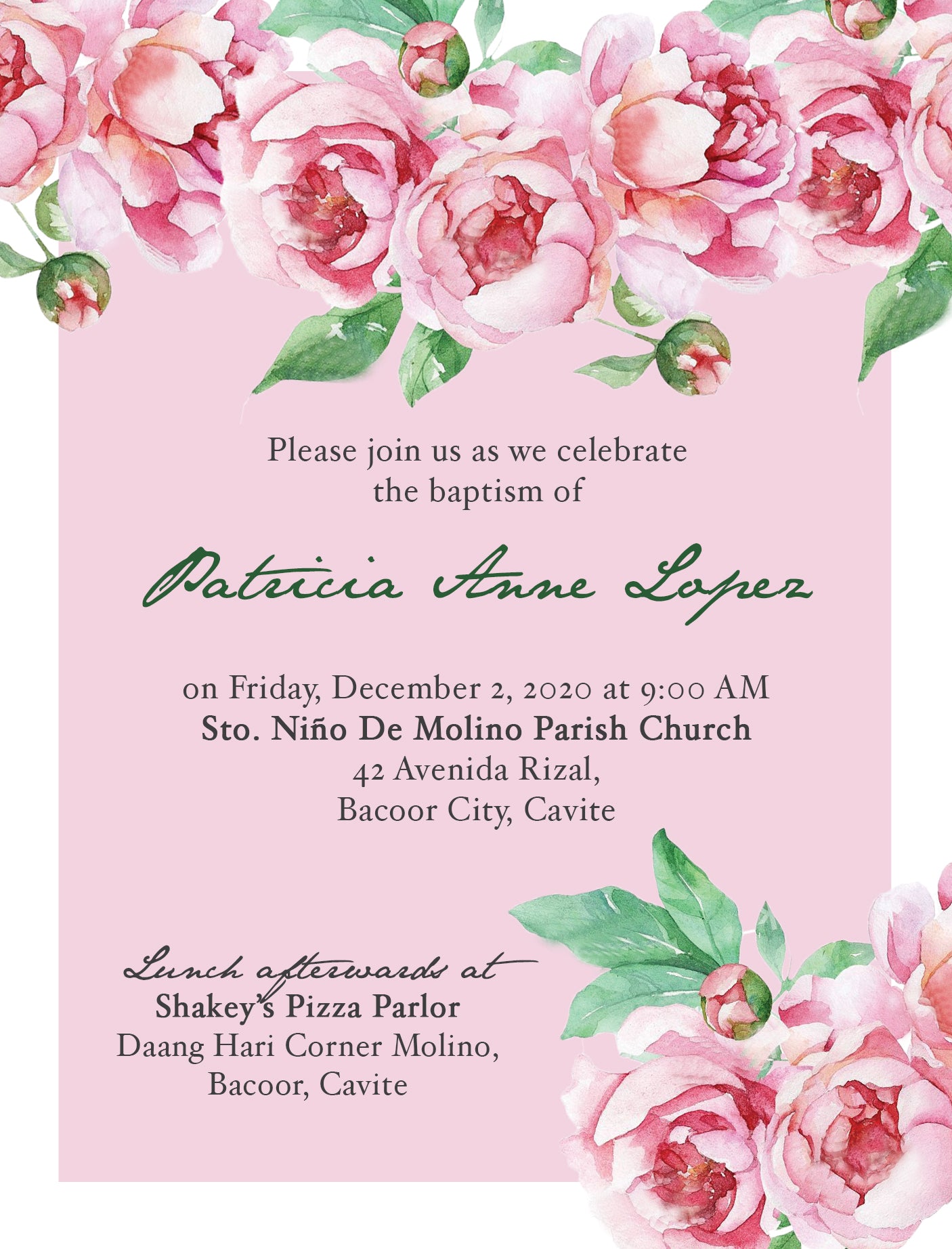 Patricia Christening Invitation